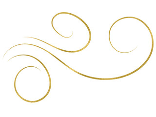 Obraz premium Golden ornament, floral swirl. Gold wavy lines. Isolated png illustration, transparent background. Asset for overlay, pattern, cards, montage, collage or mark making. 