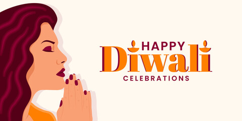 Happy Diwali girl praying banner design