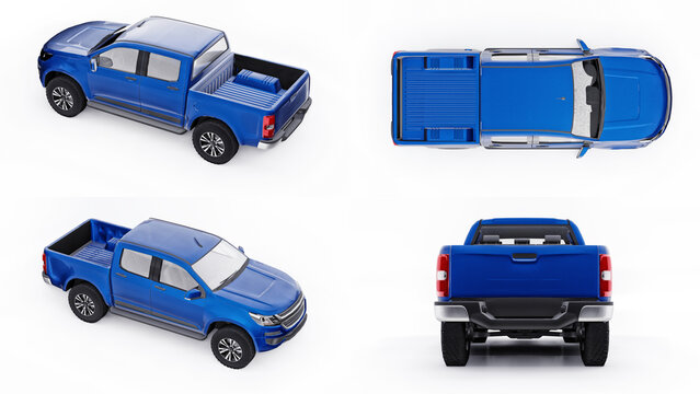 Denver, USA. October 27, 2021. Chevrolet Colorado. Blue pickup car on a white back ground. 3d rendering.