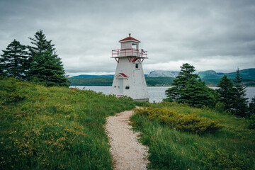 Fototapeta na wymiar Woody Point Lighthouse, Bonne Bay, Newfoundland and Labrador, Canada