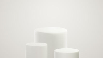 3D triple realistic blank white podium product and showcase