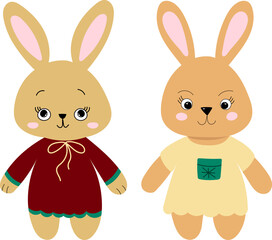 rabbits, hares cartoon characters set on white background