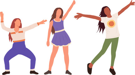 dancing women, girls on white background, isolated