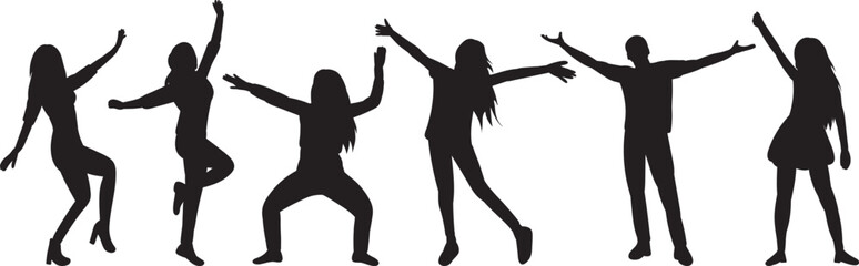 dancing women and men silhouette isolated vector