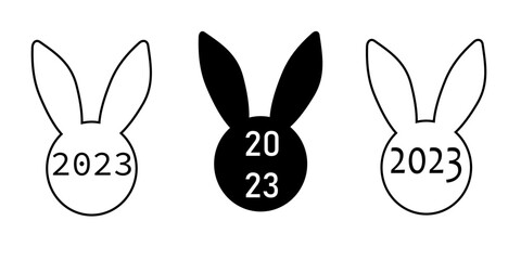 The inscription 2023 on the background of a rabbit in monochrome colors