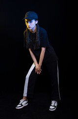 Cold girl against a black background