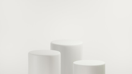 3D triple realistic blank white podium product and showcase