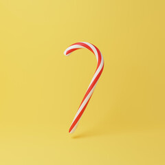 Candy canes on yellow background. 3D render