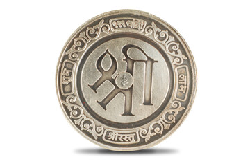 Shree ,Ganpati or ganesh silver coin isolated on white background . indiaan god.