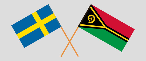 Crossed flags of Sweden and Vanuatu. Official colors. Correct proportion