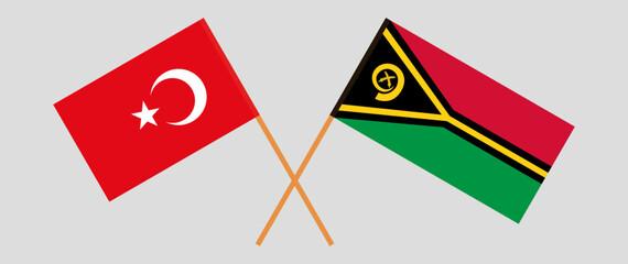 Crossed flags of Turkiye and Vanuatu. Official colors. Correct proportion