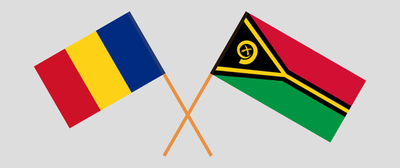 Crossed flags of Romania and Vanuatu. Official colors. Correct proportion