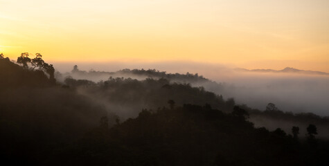 Sunrise sea of fog above Khao Sok national park, Surat Thani, Thailand
