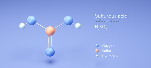 sulfurous acid, molecular structures, Sulfuric(IV) acid, 3d model, Structural Chemical Formula and Atoms with Color Coding