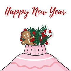 Christmas card, New Year, illustration of a warm pink sweater, gifts, winter, holidays