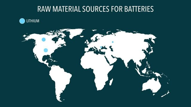 Map of raw material sources for battery production around the world