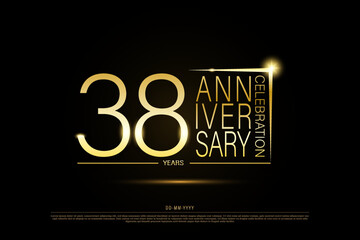 38 years anniversary golden gold logo on black background, vector design for celebration.