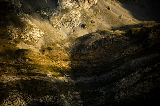 Rough Rocky Mountain Slope In Sunlight