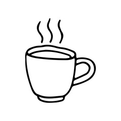 Hot fragrant cup of coffee or tea. Vector illustration. Hand drawn. Doodle. Outline.