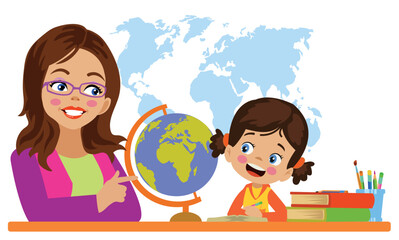 teacher and student working in classroom lessons