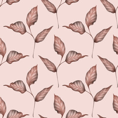 Simple pattern with leaves. Seamless floral background .
