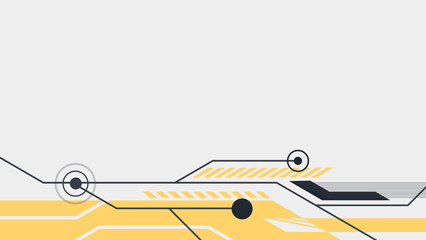Abstract Technology Footer Border Illustration, White Background with Black and Yellow Artwork