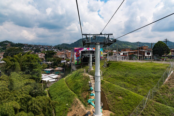 Fototapeta na wymiar Pereira, Risaralda, Colombia. February 3, 2022: Panoramic landscape in the city with blue sky.