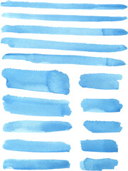 Big set of vector blue brush strokes.Watercolor texture splatters. Grunge rectangle text boxes. Frames for text or quote.