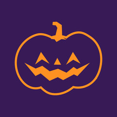 Carved pumpkin simple icon. Halloween jack o lantern funny pictogram.