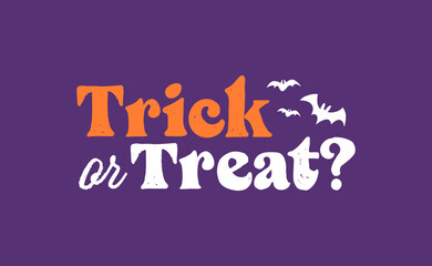 Trick or Treat lettering design with flying bats. Halloween card or banner spooky design.