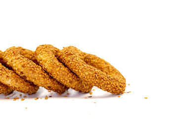sesame bagel isolated on white background. Traditional Turkish cuisine delicacies. local name kandil simidi