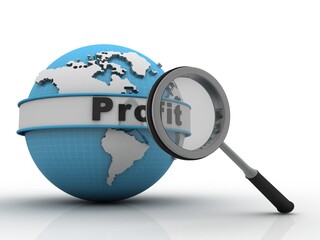 3d rendering Profit with globe search concept
