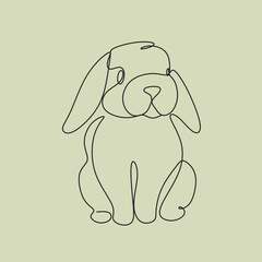 Continuous one line drawing of Bunny symbol of 2023 year. Fluffy rabbit silhouette with ears in simple linear style for winter design greeting card and web banner. Doodle Vector illustration