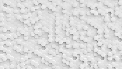 3D render white hexagon abstract background.