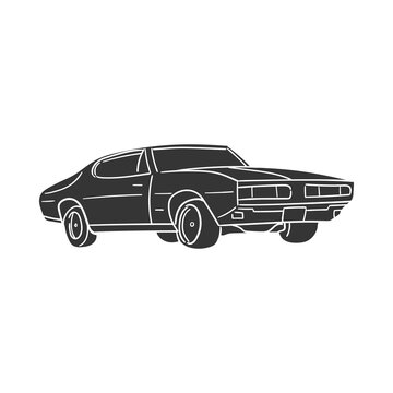 Muscle Car Icon Silhouette Illustration. Retrp Transport Vector Graphic Pictogram Symbol Clip Art. Doodle Sketch Black Sign.