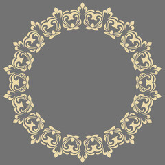 Oriental round golden pattern with arabesques and floral elements. Traditional classic ornament. Vintage pattern with arabesques