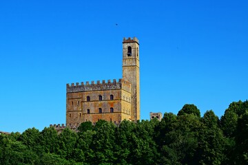 view of the medieval castle of the Conti Guidi in Poppi in the city of Arezzo in Tuscany, Italy