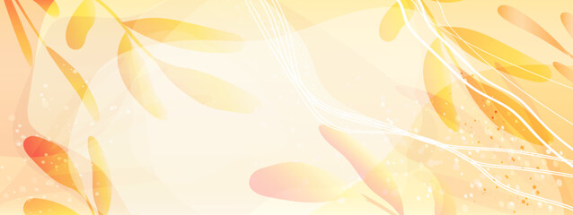 Sunny abstract background with tropical leaves and stems in wheat golden tones. 