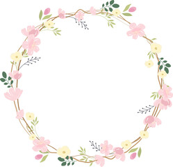 beautiful pink sakura or cheery blossom flower wreath frame