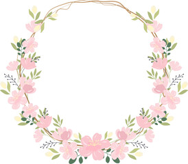 Fototapeta na wymiar beautiful pink sakura or cheery blossom flower wreath frame