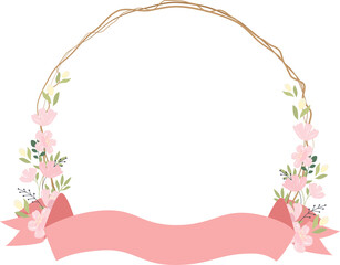 beautiful pink sakura or cheery blossom flower wreath frame
