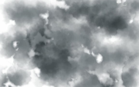 Grey sky with clouds background. Texture dark distressed ominousb clouds with cumulus clouds. Pattern with the image texture of smoke dark gray shades.