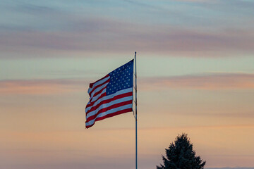 American Flag at Sunset