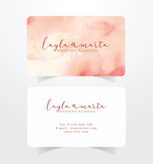 Name card business card with red brown splash watercolor template