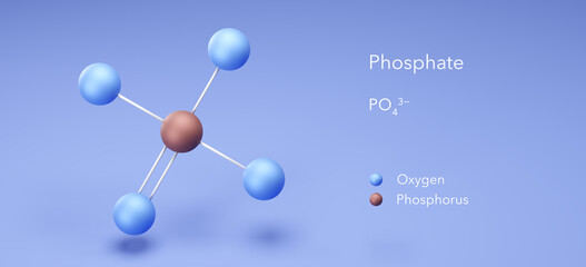 phosphate, molecular structures, 3d model, Structural Chemical Formula and Atoms with Color Coding