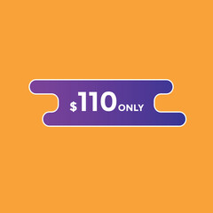 $110 USD Dollar Month sale promotion Banner. Special offer, 110 dollar month price tag, shop now button. Business or shopping promotion marketing concept
