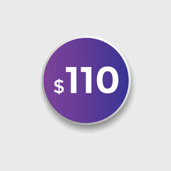 $110 USD Dollar Month sale promotion Banner. Special offer, 110 dollar month price tag, shop now button. Business or shopping promotion marketing concept
