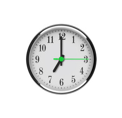 White wall clock isolated on white background. Seven o'clock in the afternoon or night.
