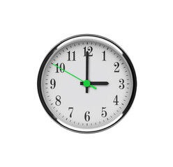 White wall clock isolated on white background. Three o'clock in the afternoon or night.