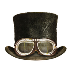 Steampunk antique black gentleman hat with goggles - 536110592